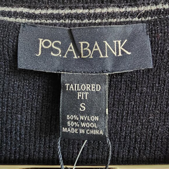 S Sweater Blue New Jos A Bank Small V Neck Nwt Winter Wool Blend Navy Diamond Sz - Picture 4 of 17